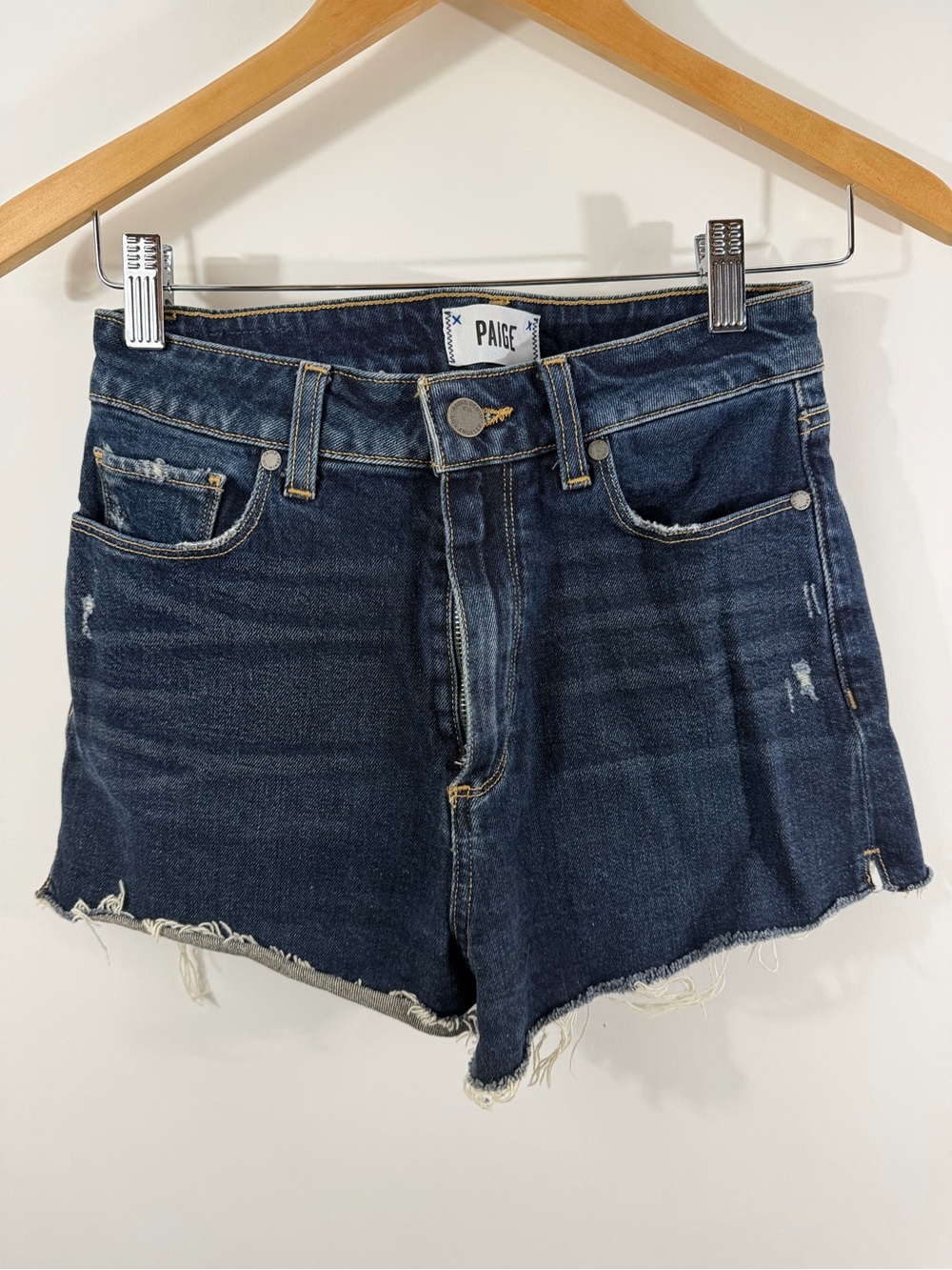 PAIGE Margot High-Rise Dark Blue Denim Cutoff Shorts Size 27